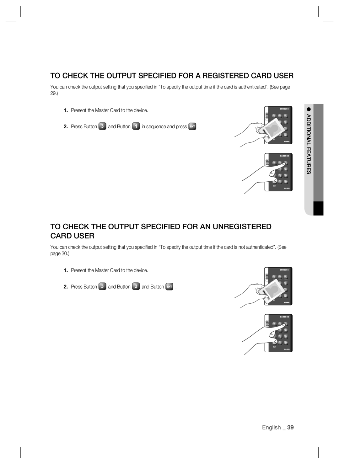 Samsung SSA-S2000W user manual To Check the Output Specified for a Registered Card User 