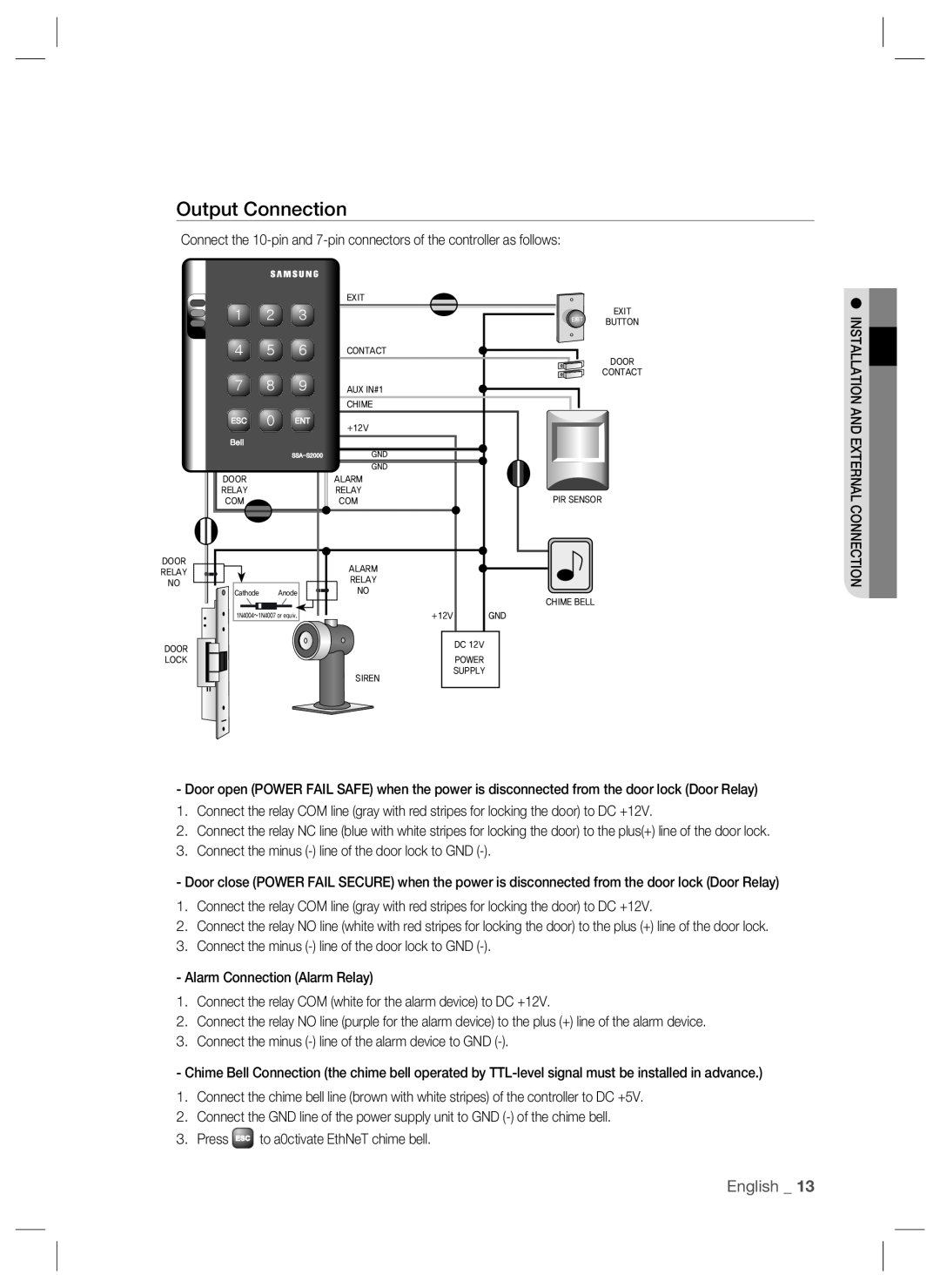 Samsung SSA-S2000W user manual Output Connection, English 