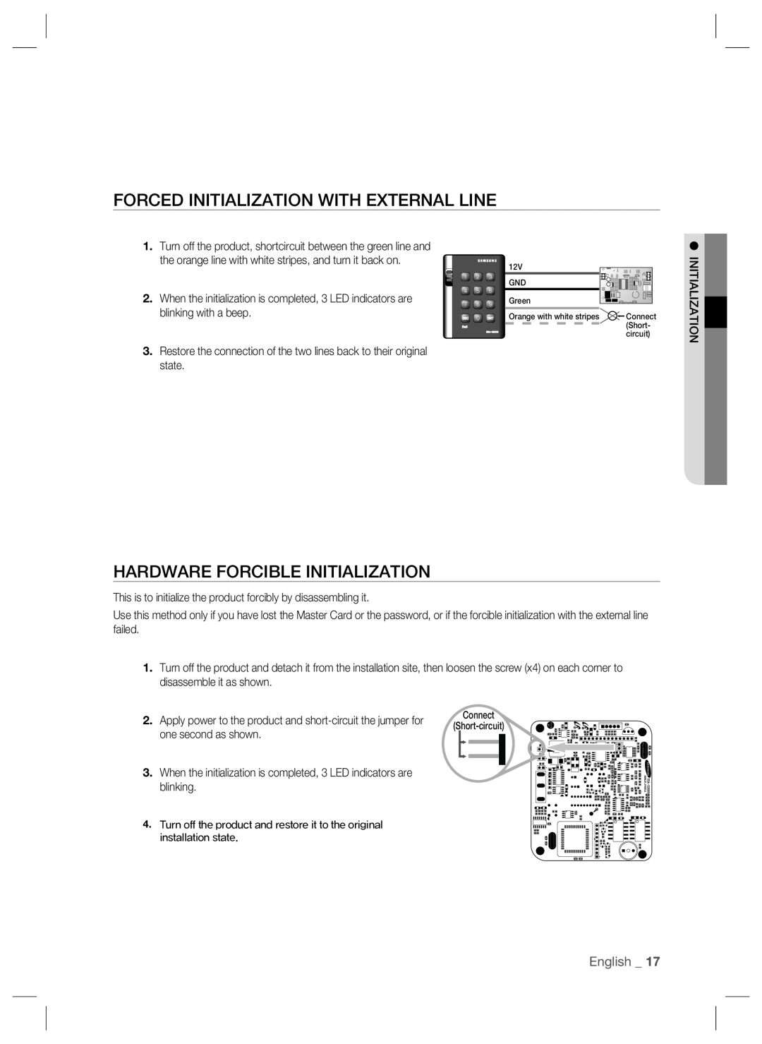 Samsung SSA-S2000W user manual Forced Initialization With External Line, Hardware Forcible Initialization, English _ 