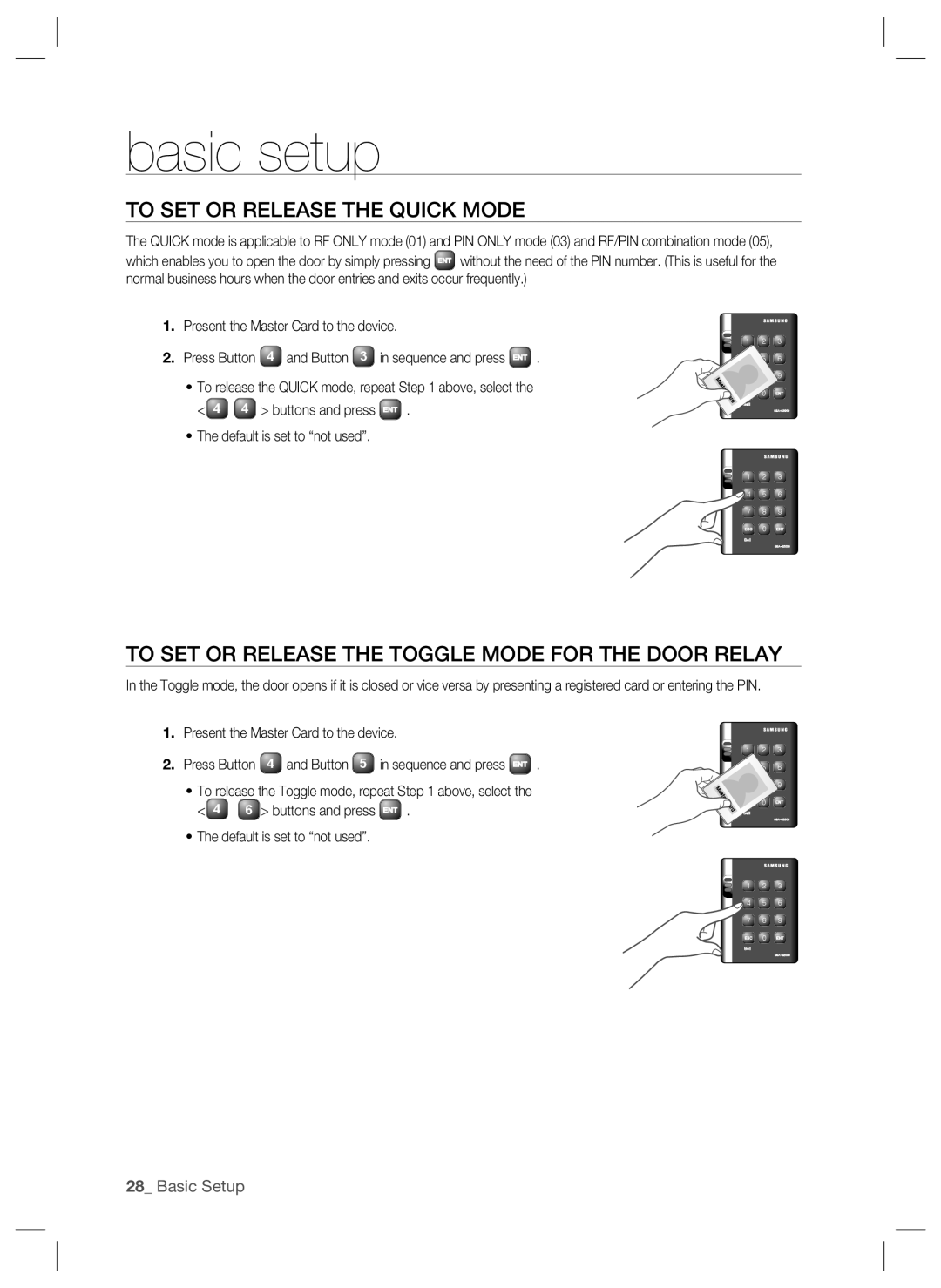 Samsung SSA-S2000W user manual To Set Or Release The Quick Mode, 28_ Basic Setup, basic setup 