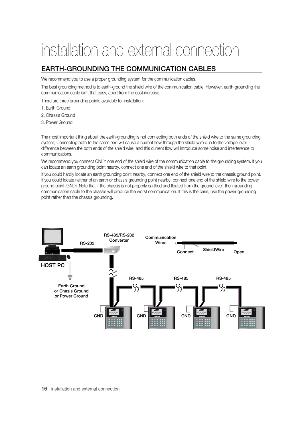 Samsung SSA-S2100/EXP manual EARTH-GROUNDING the Communication Cables, Host PC 