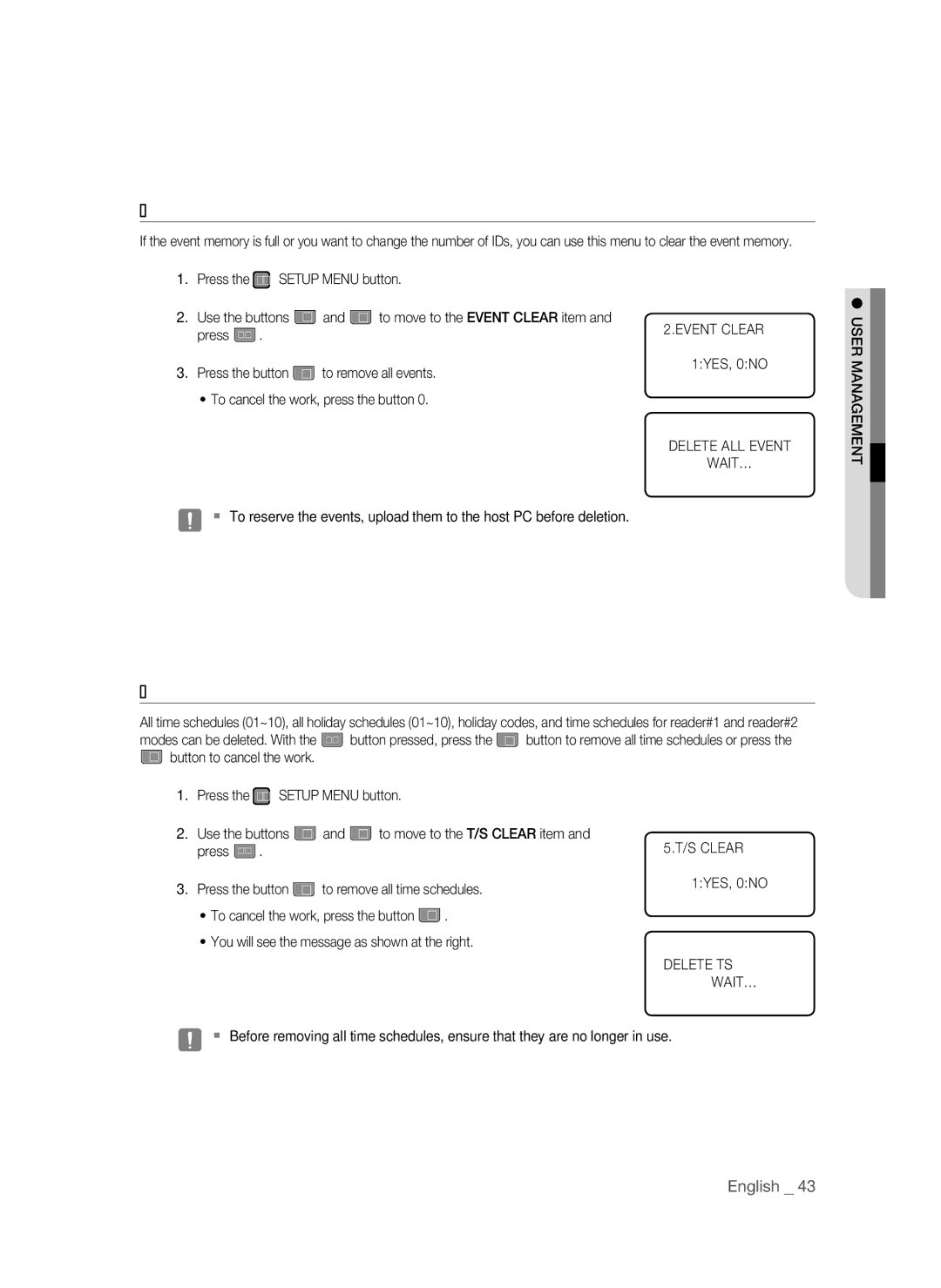 Samsung SSA-S3010/EXP manual To Remove ALL Events, To Remove the Time Schedule 