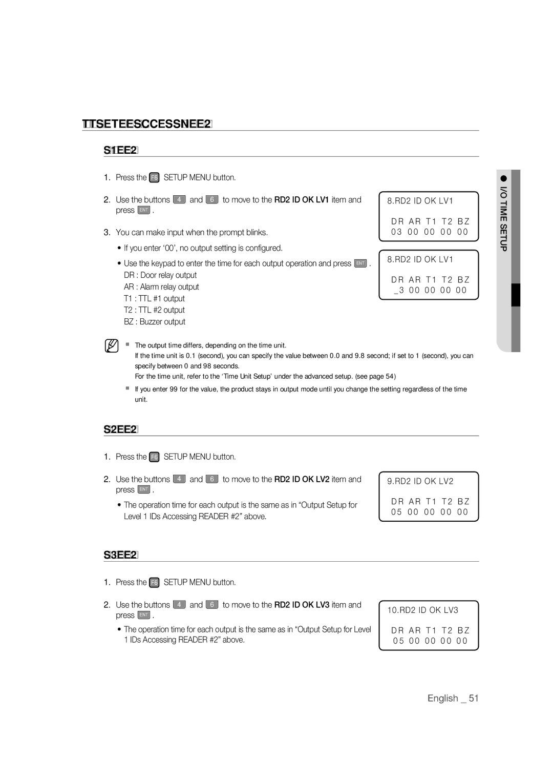 Samsung SSA-S3010/EXP manual Output Setup for Level IDS Accessing Reader #2, RD2 ID OK LV2 