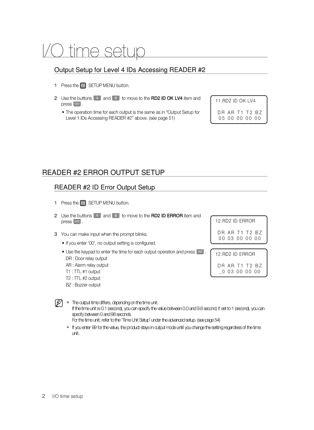 Samsung SSA-S3010/EXP Reader #2 Error Output Setup, Output Setup for Level 4 IDs Accessing Reader #2, 11.RD2 ID OK LV4 