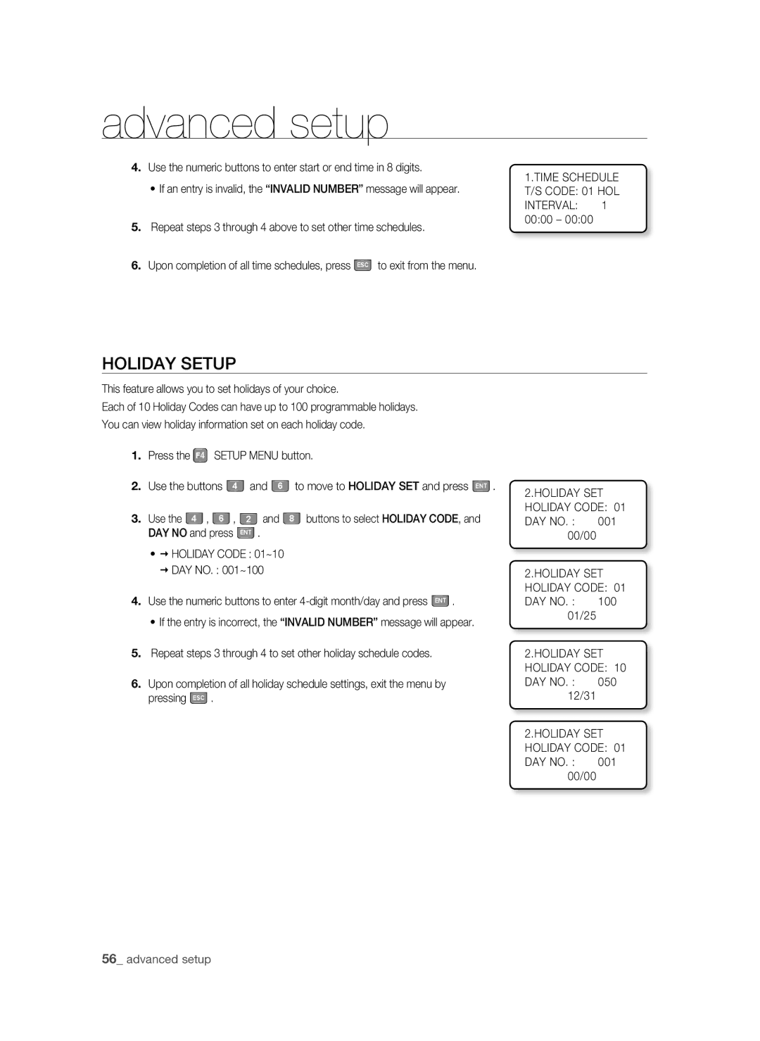 Samsung SSA-S3010/EXP manual Holiday Setup 