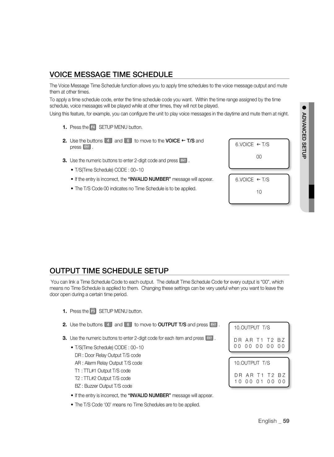 Samsung SSA-S3010/EXP manual Voice Message Time Schedule, Output Time Schedule Setup, Voice I T/S 