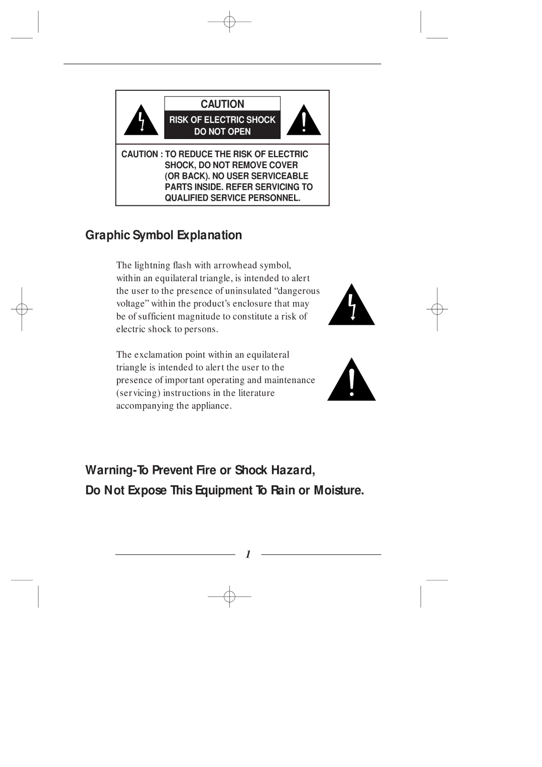 Samsung SSC-1000/N, SSC-1000/P manual Graphic Symbol Explanation, Do Not Expose This Equipment To Rain or Moisture 