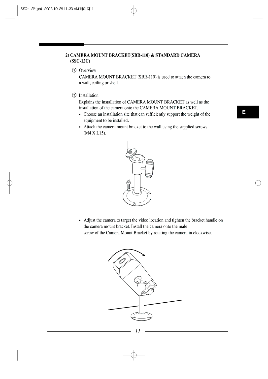 Samsung SSC-12P manual Camera Mount BRACKETSBR-110 & Standard Camera SSC-12C 