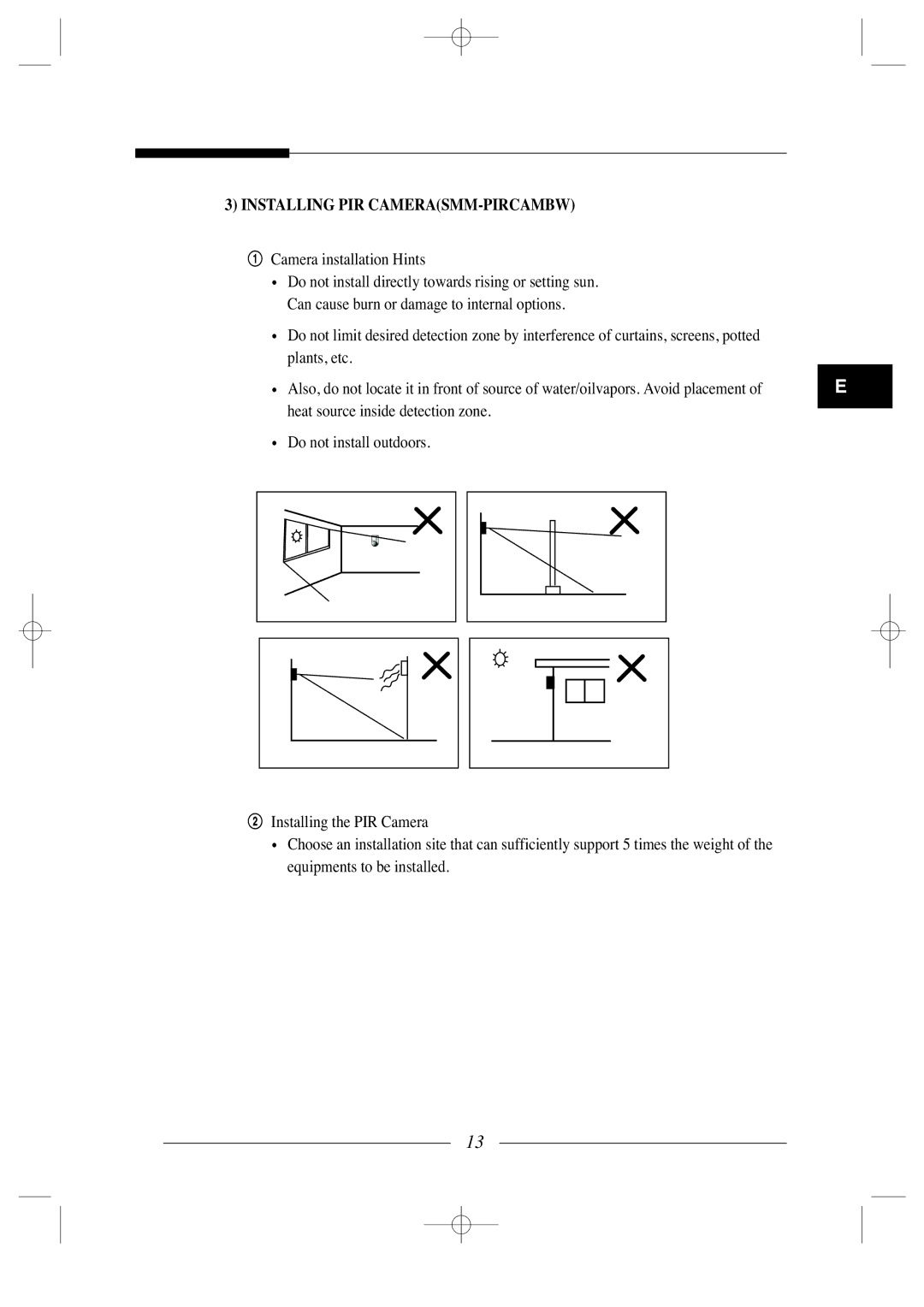 Samsung SSC-12P manual Installing PIR CAMERASMM-PIRCAMBW 