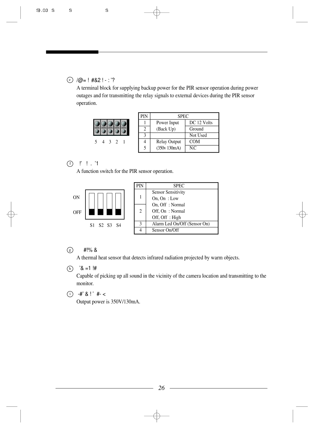 Samsung SSC-12P manual Pin Terminal jack, Function Switch, PIR Sensor, Electronic Relay 