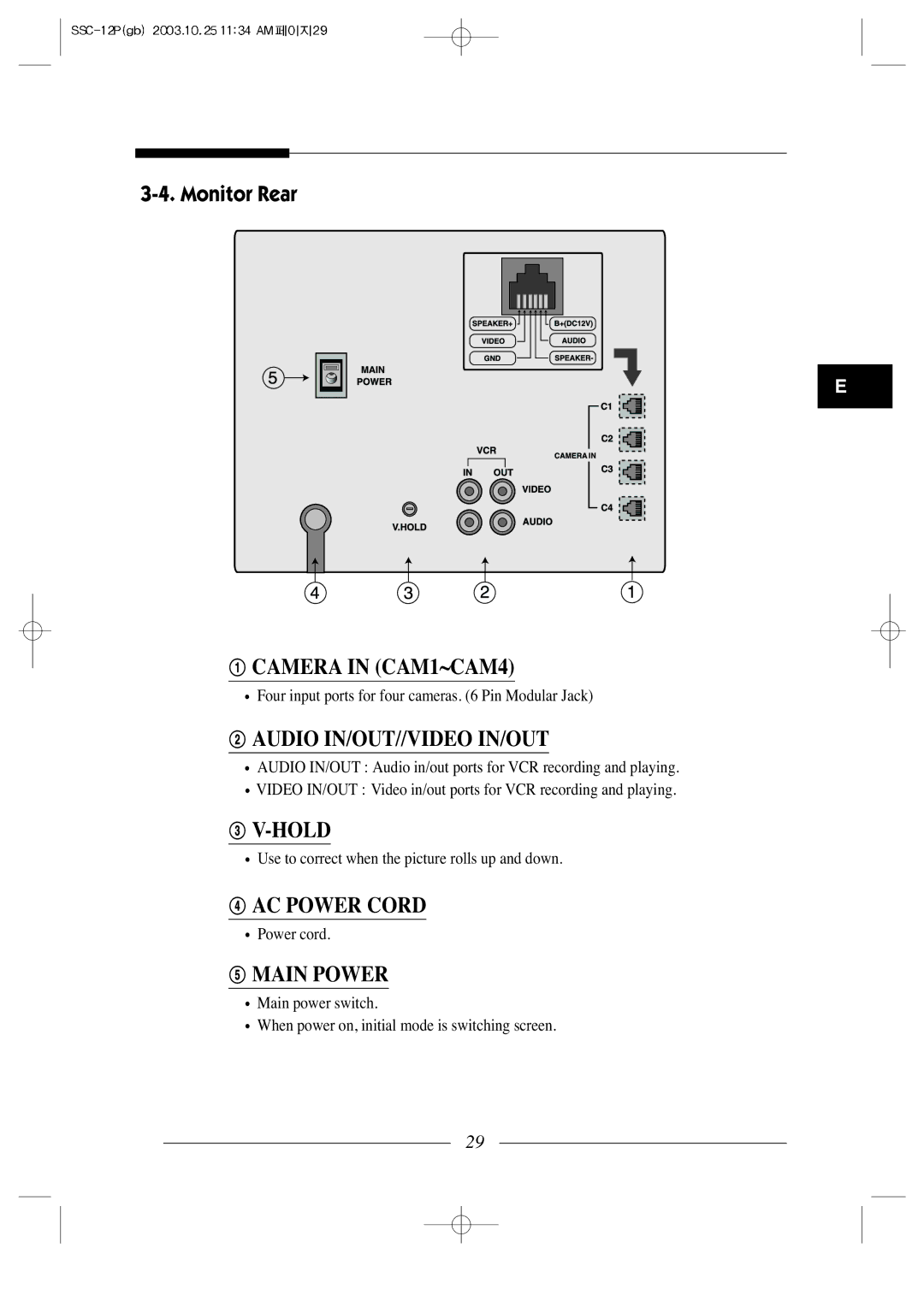 Samsung SSC-12P manual Monitor Rear, @ Audio IN/OUT//VIDEO IN/OUT 