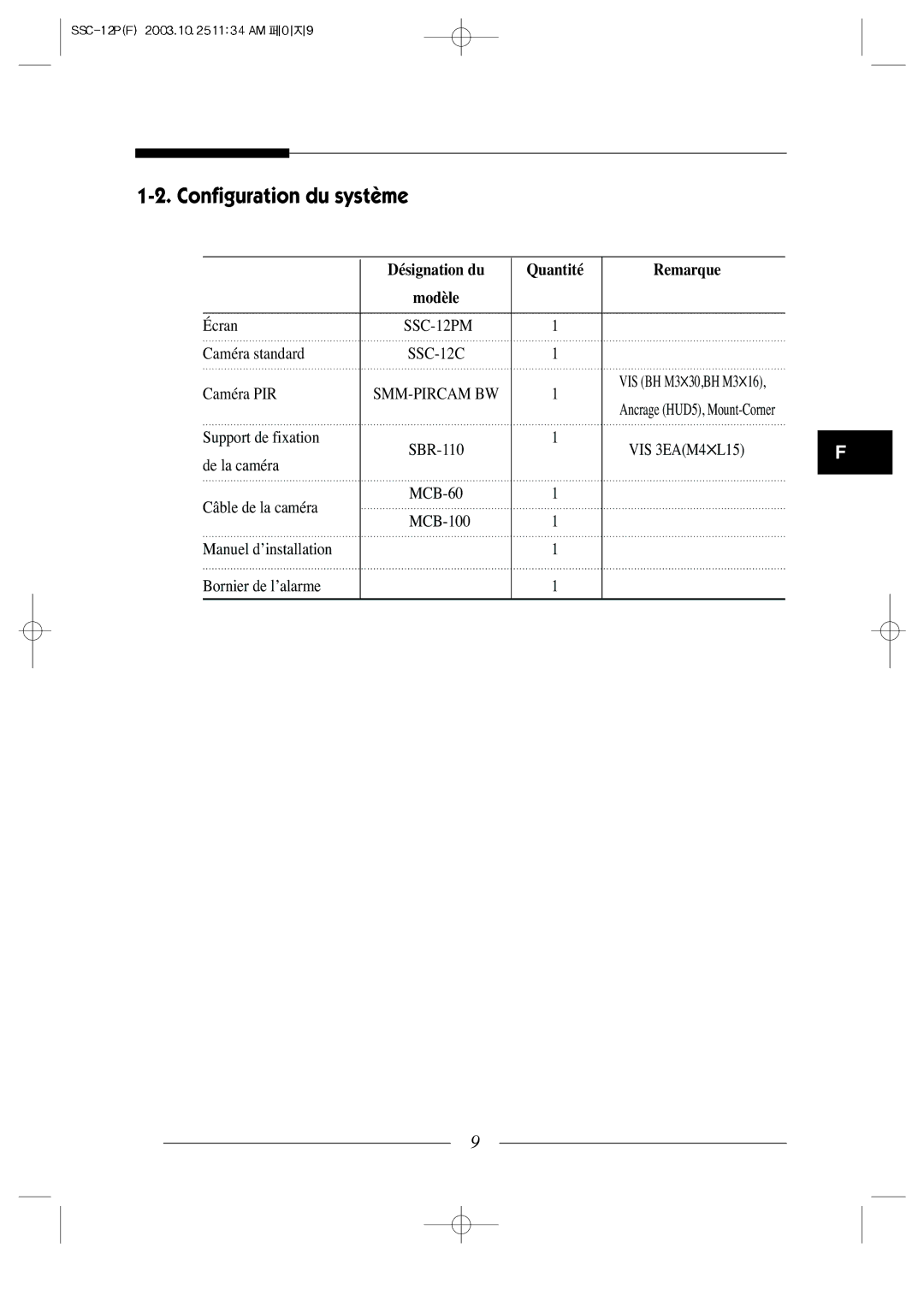 Samsung SSC-12P manual Configuration du système 