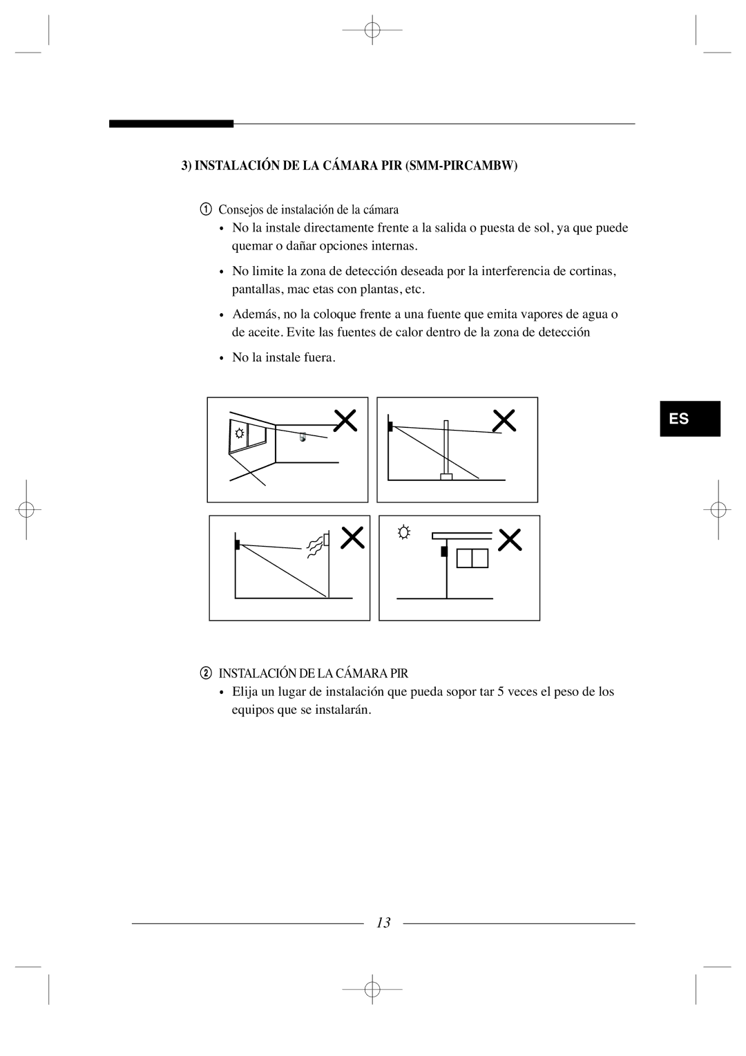 Samsung SSC-12P manual Instalación DE LA Cámara PIR SMM-PIRCAMBW 