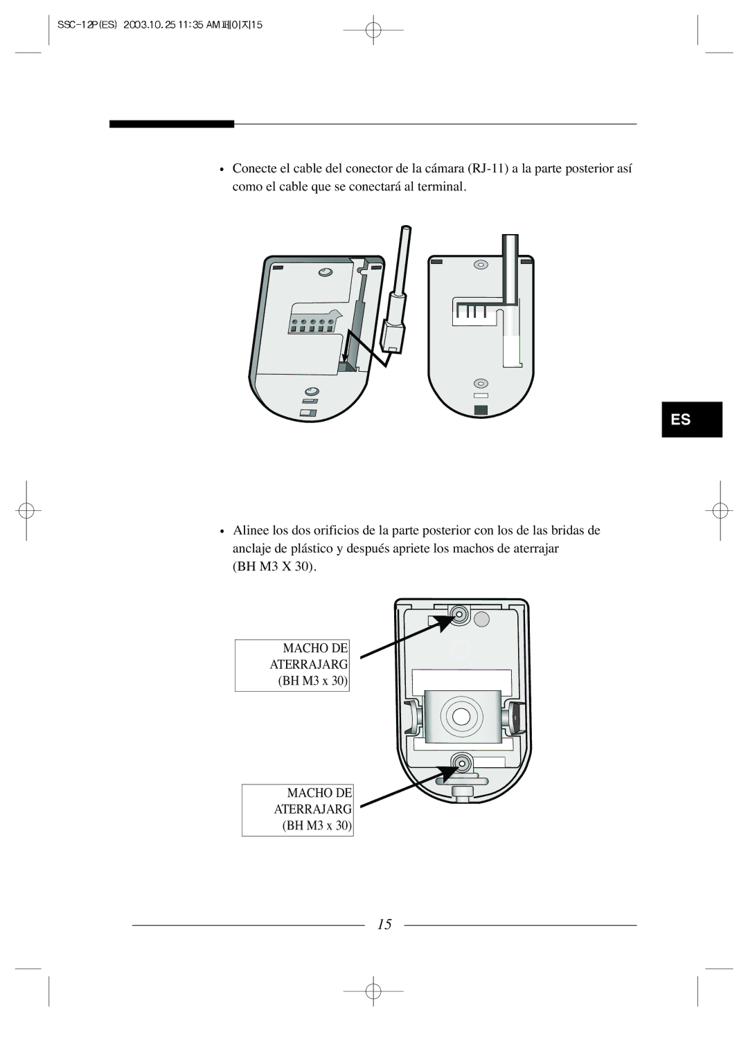 Samsung SSC-12P manual Macho DE Aterrajarg BH M3 x 