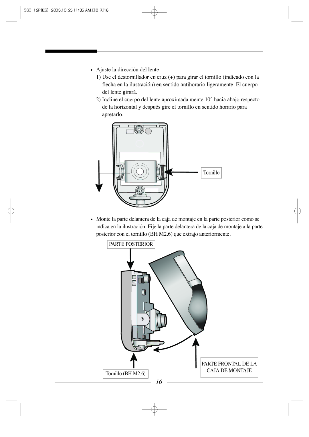 Samsung SSC-12P manual Parte Frontal DE LA Caja DE Montaje 