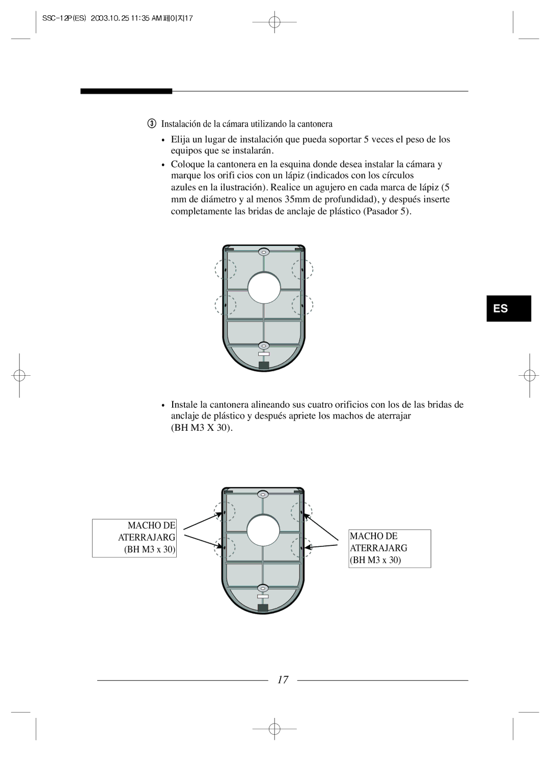 Samsung SSC-12P manual Macho DE Aterrajarg BH M3 x 