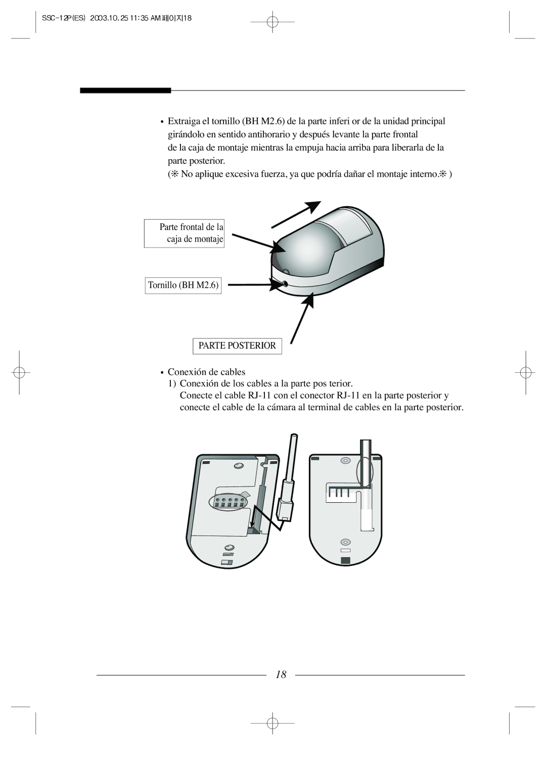 Samsung SSC-12P manual Parte frontal de la caja de montaje 