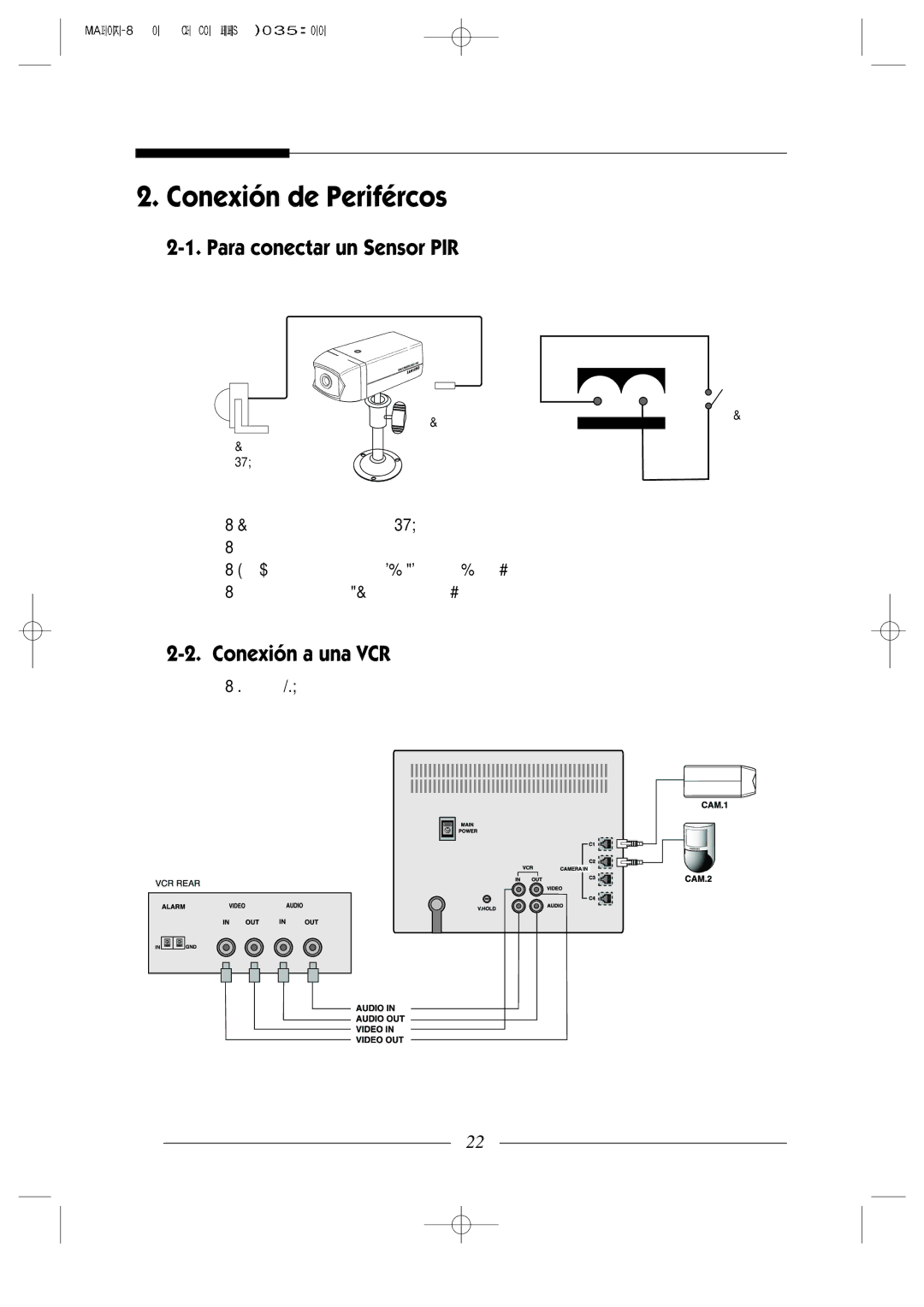 Samsung SSC-12P manual Conexión de Perifércos, Para conectar un Sensor PIR, Conexión a una VCR 