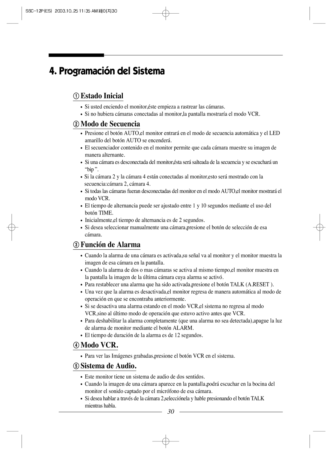 Samsung SSC-12P manual Programación del Sistema, Estado Inicial 