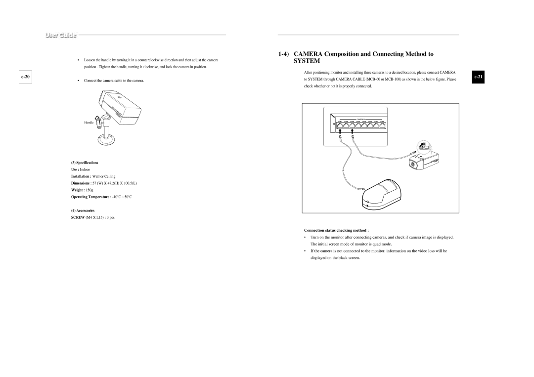 Samsung SSC-17TQ installation manual Camera Composition and Connecting Method to, System, Connection status checking method 