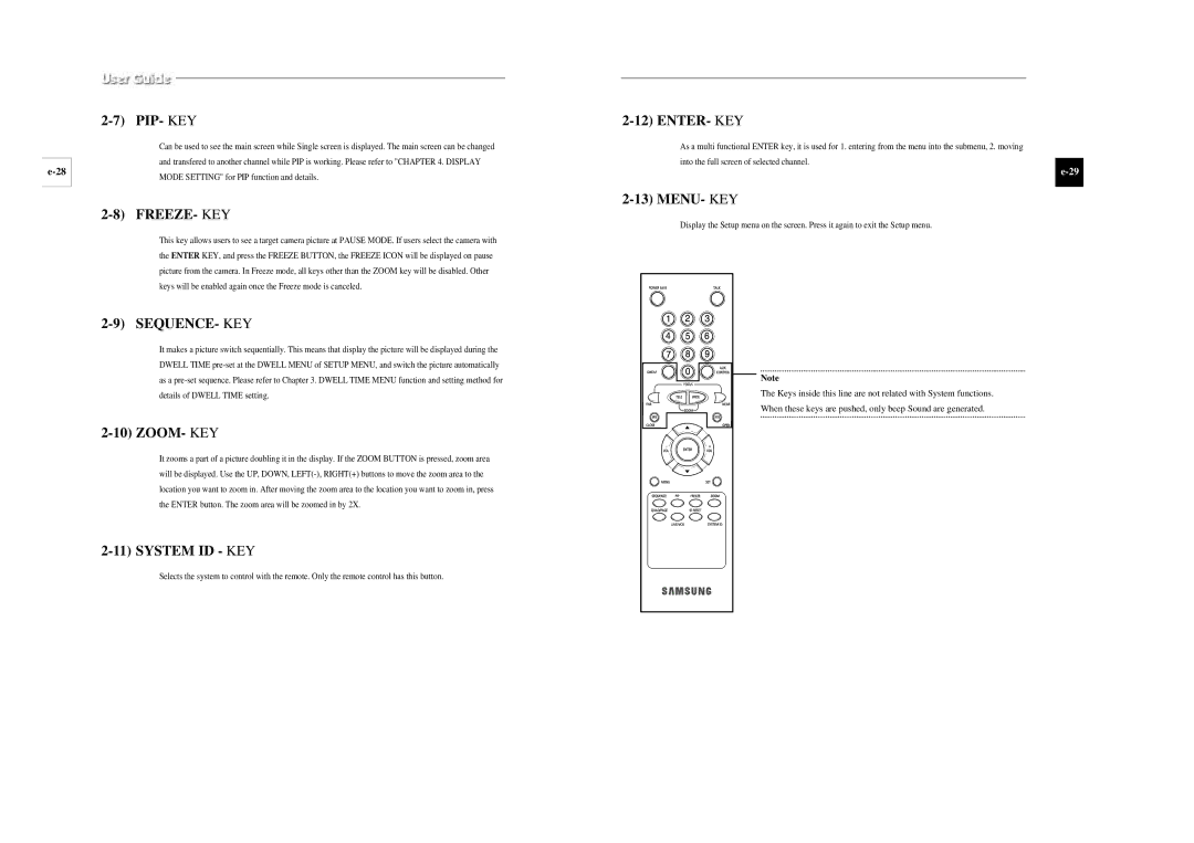 Samsung SSC-17TQ installation manual Freeze- Key, Sequence- Key, System ID KEY 