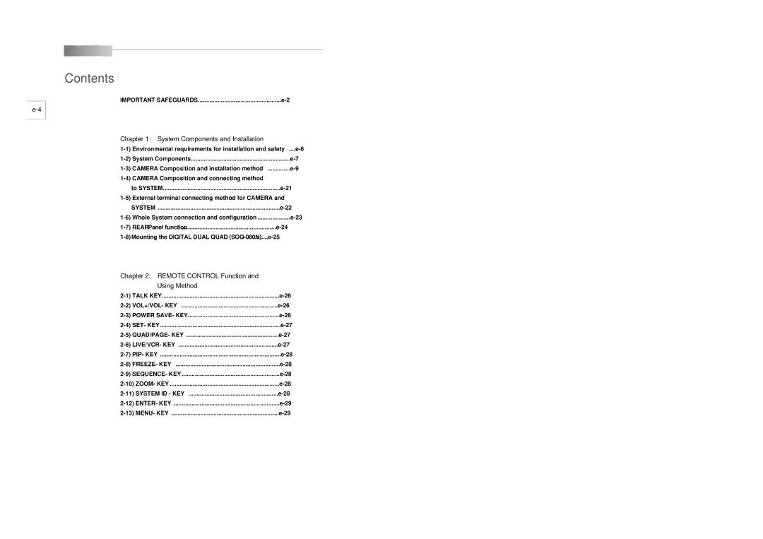 Samsung SSC-17TQ installation manual Contents 