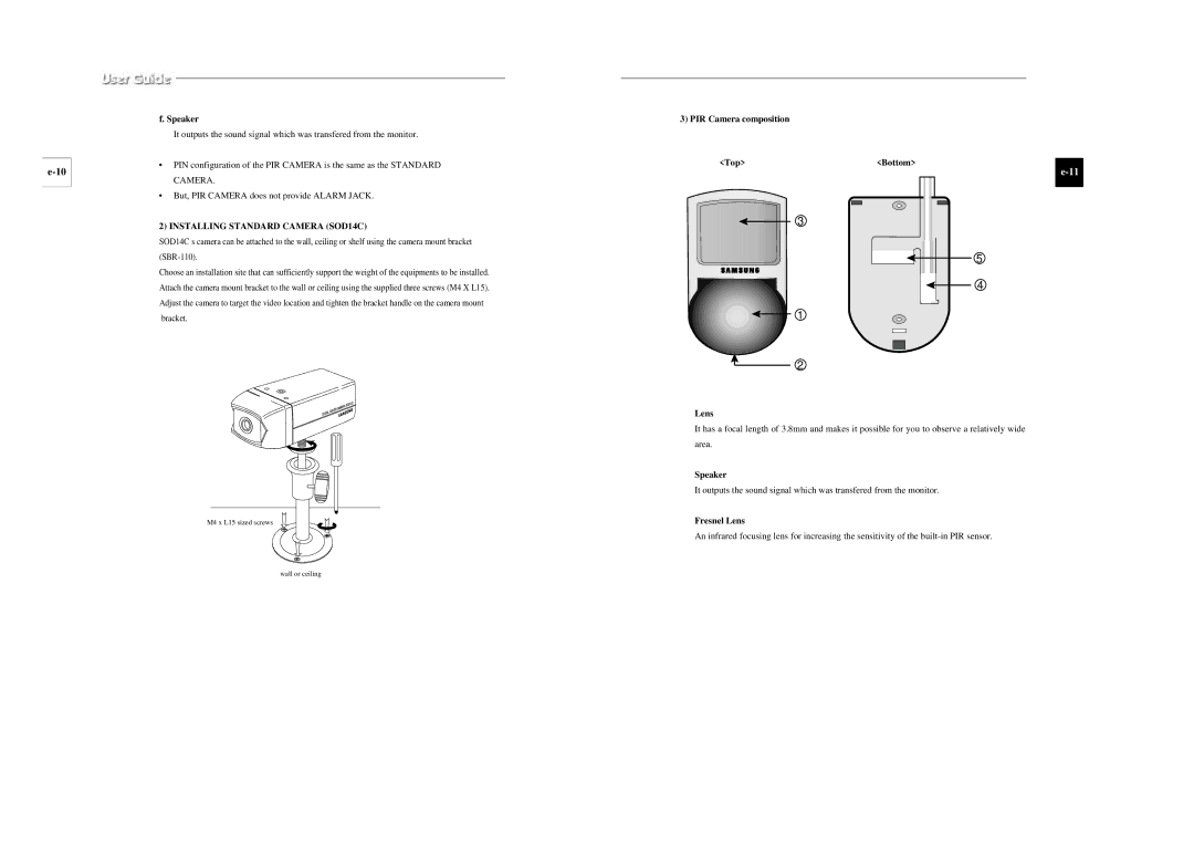 Samsung SSC-17TQ installation manual Installing Standard Camera SOD14C 