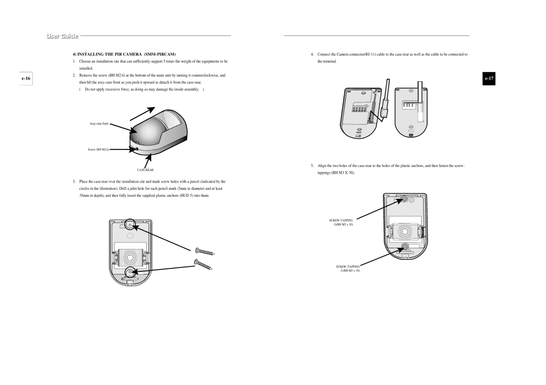 Samsung SSC-17TQ installation manual Installing the PIR Camera SMM-PIRCAM 