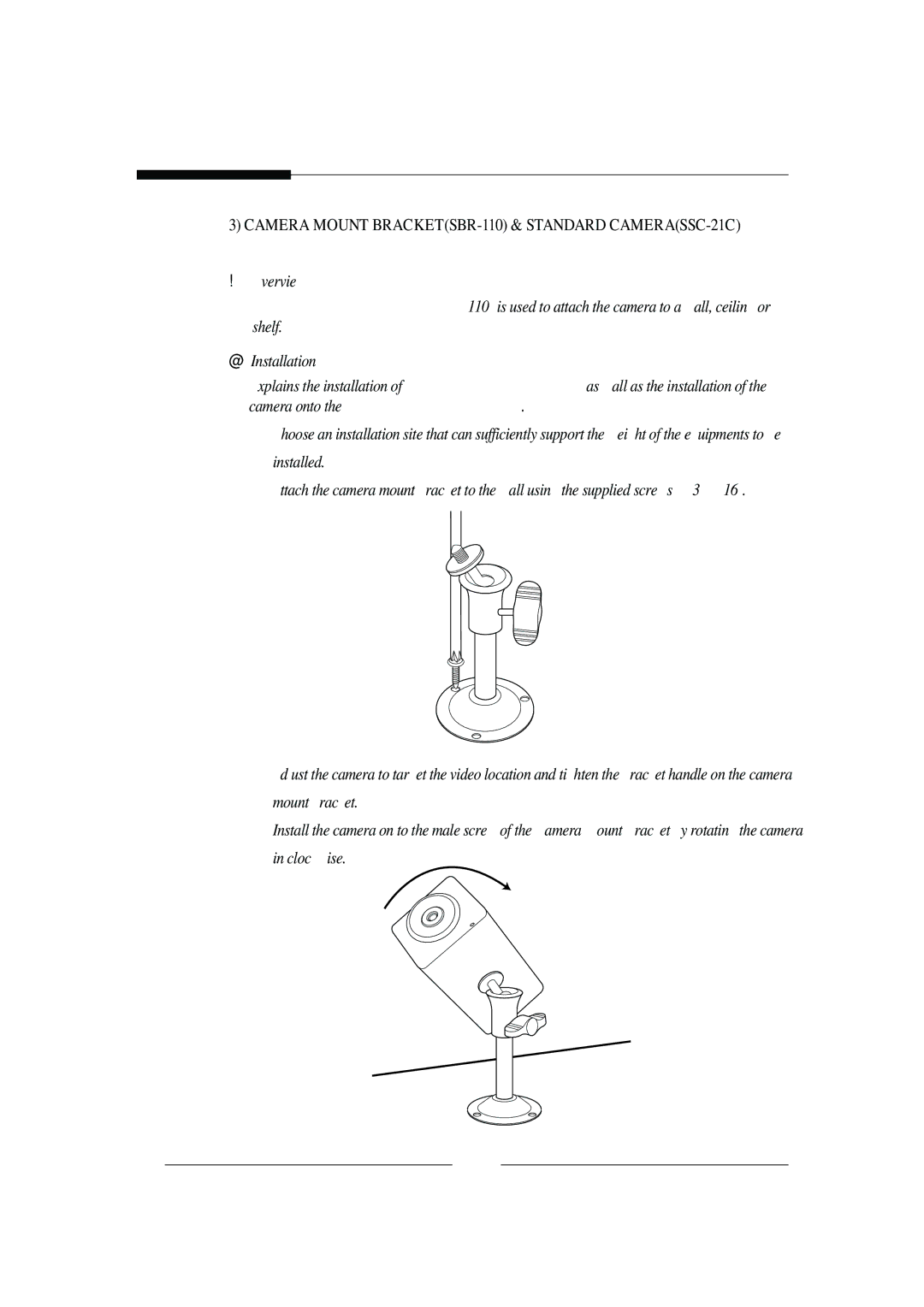 Samsung installation manual Camera Mount BRACKETSBR-110 & Standard CAMERASSC-21C 