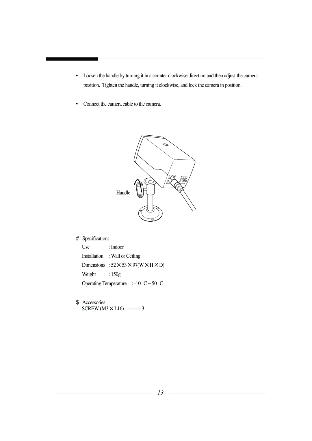 Samsung SSC-21 installation manual Weight 150g 