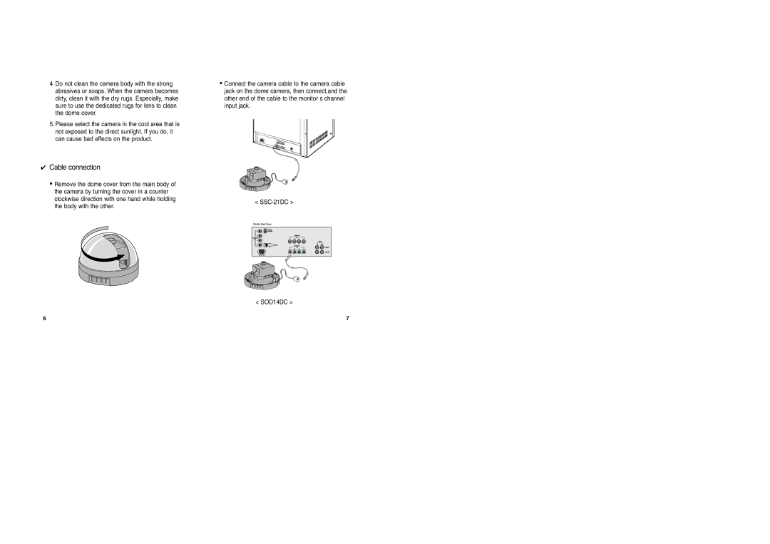 Samsung SSC-21DC, SOD14DC manual Cable connection 