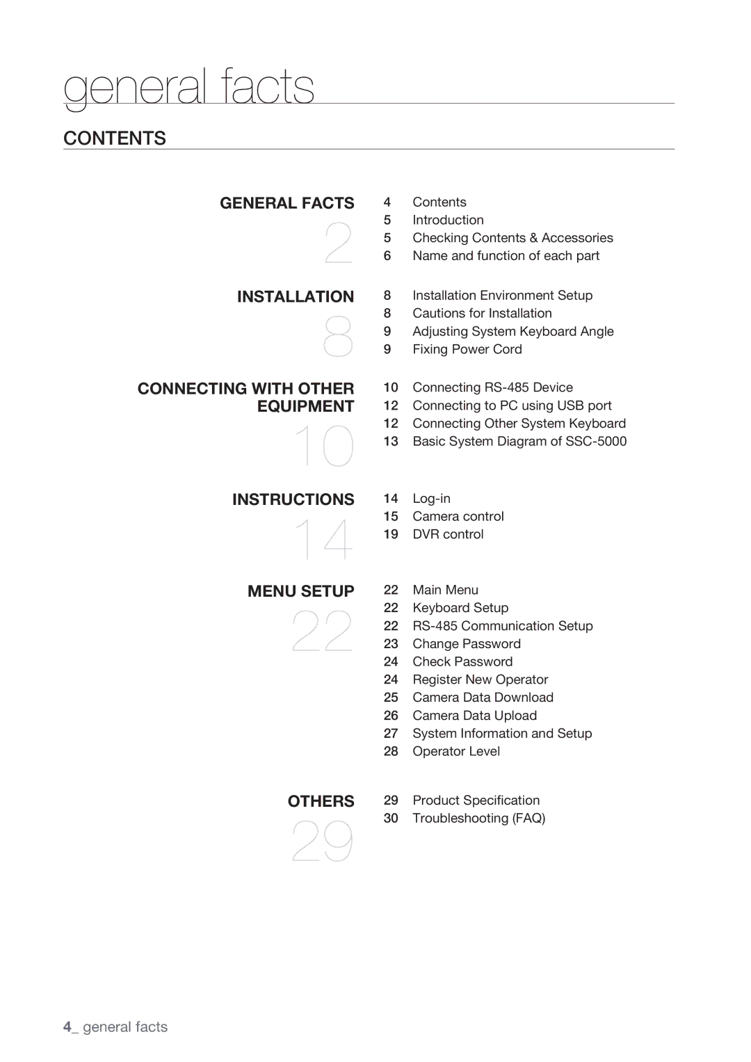 Samsung SSC-5000 user manual Contents 