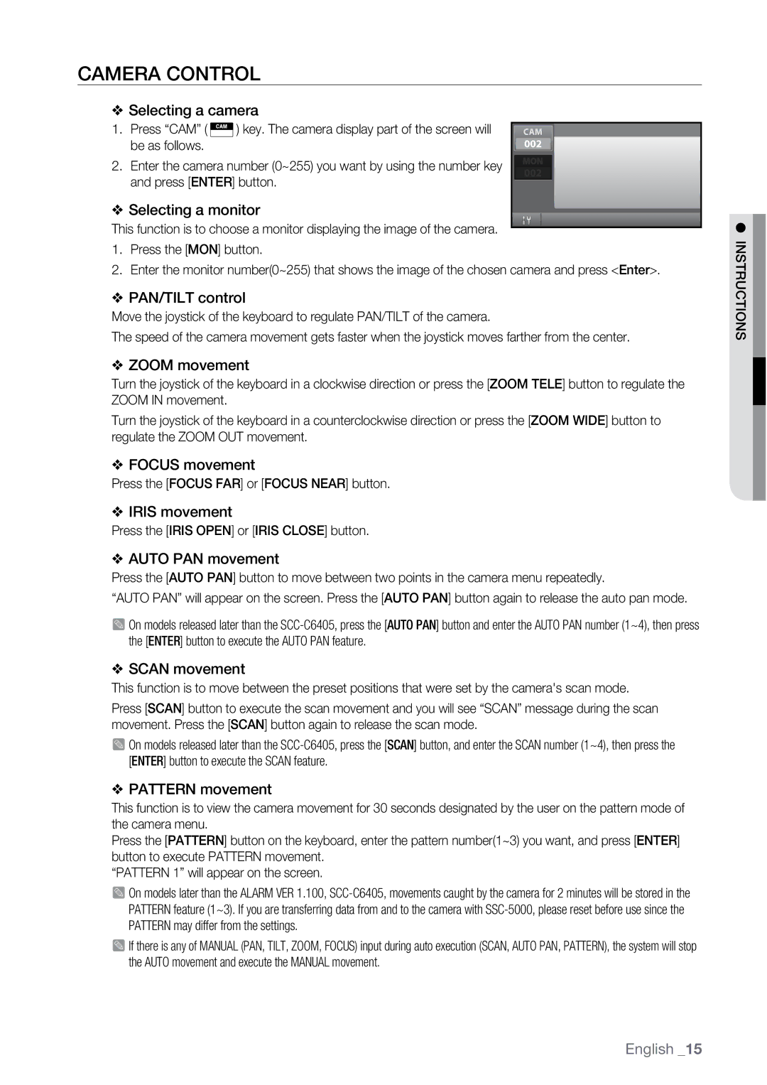 Samsung SSC-5000N manual Camera Control 