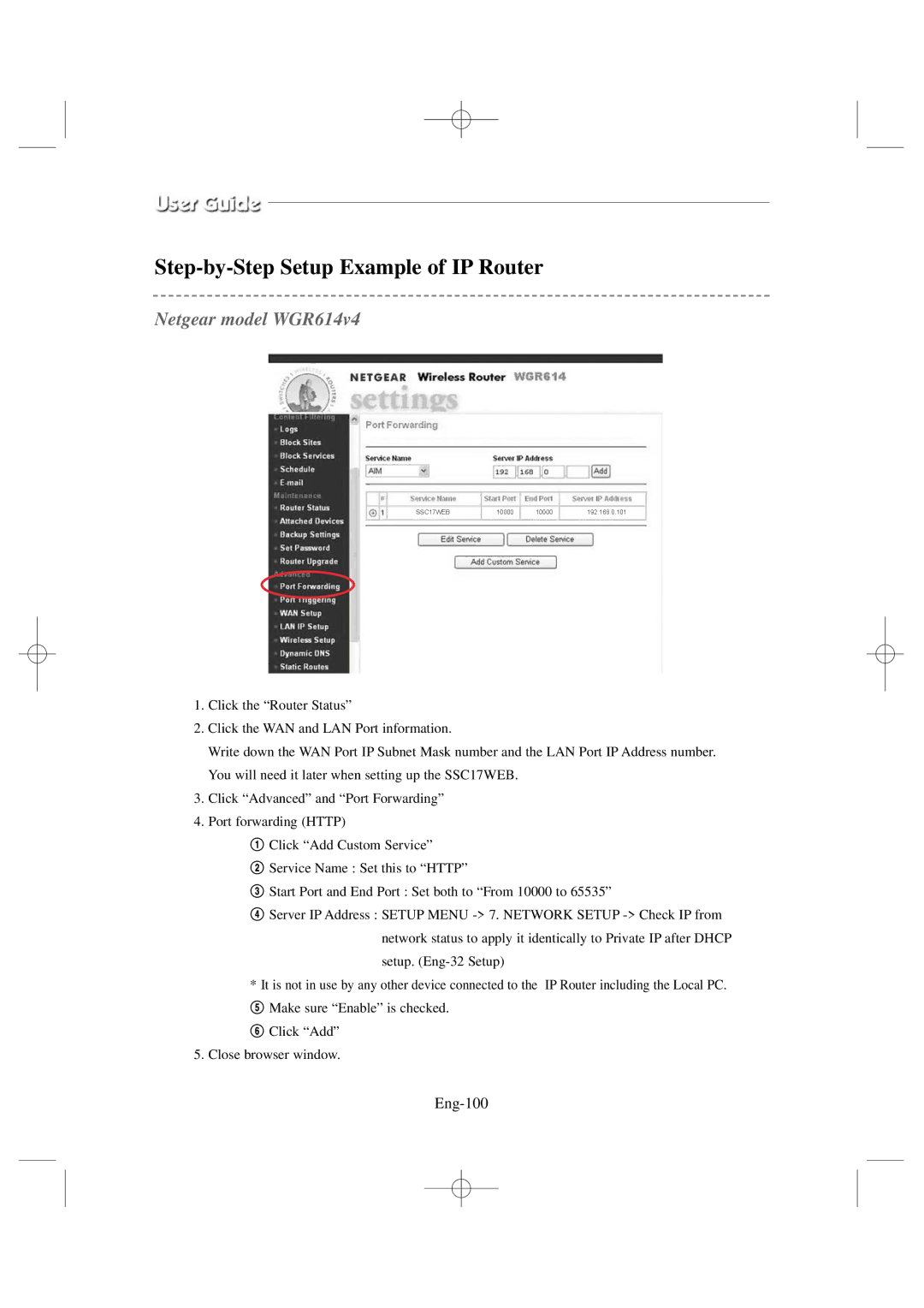 Samsung SSC17WEB manual Netgear model WGR614v4, Eng-100 