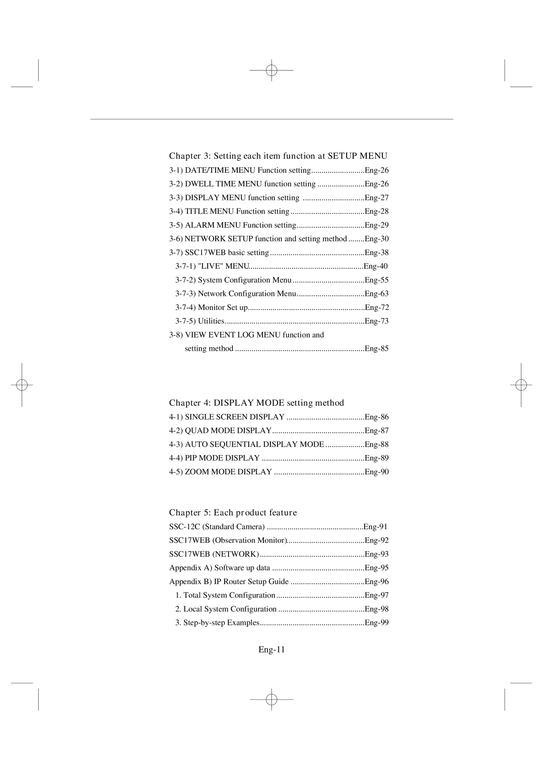 Samsung SSC17WEB manual Setting each item function at Setup Menu, Display Mode setting method, Each product feature, Eng-11 