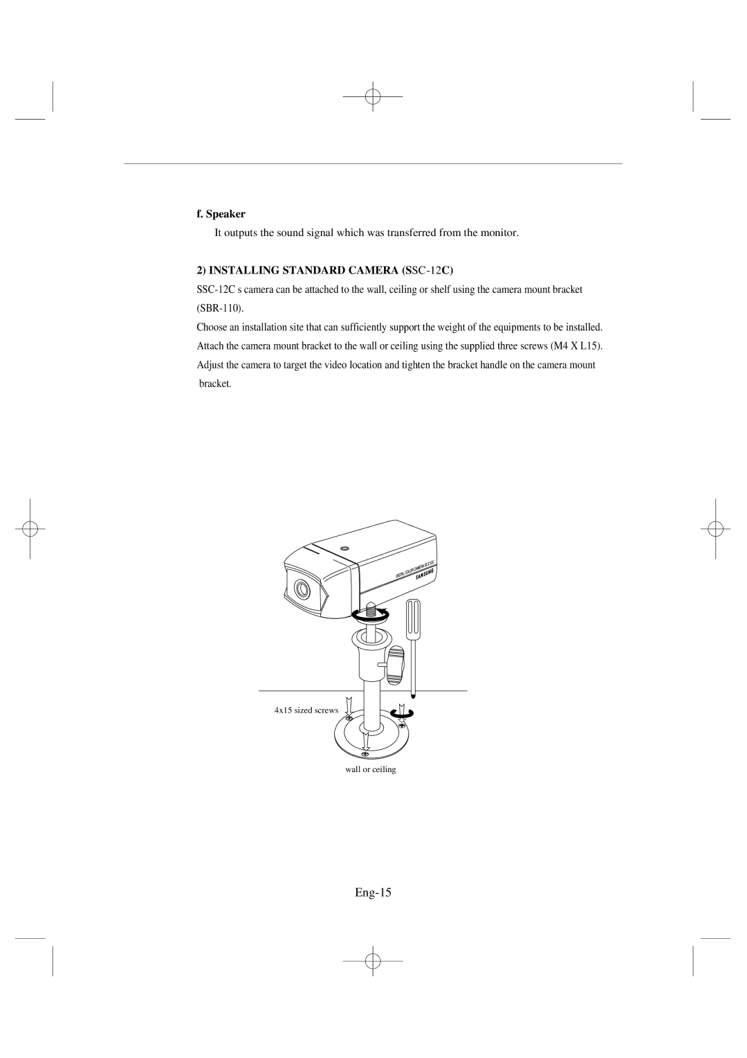 Samsung SSC17WEB manual Eng-15, Installing Standard Camera SSC-12C 