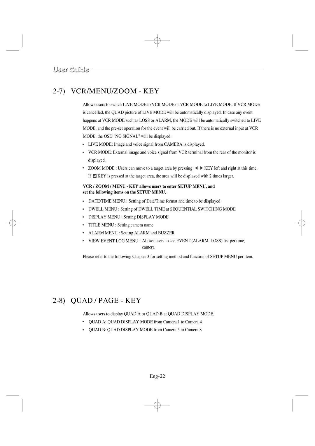 Samsung SSC17WEB manual Quad / page KEY, Eng-22 