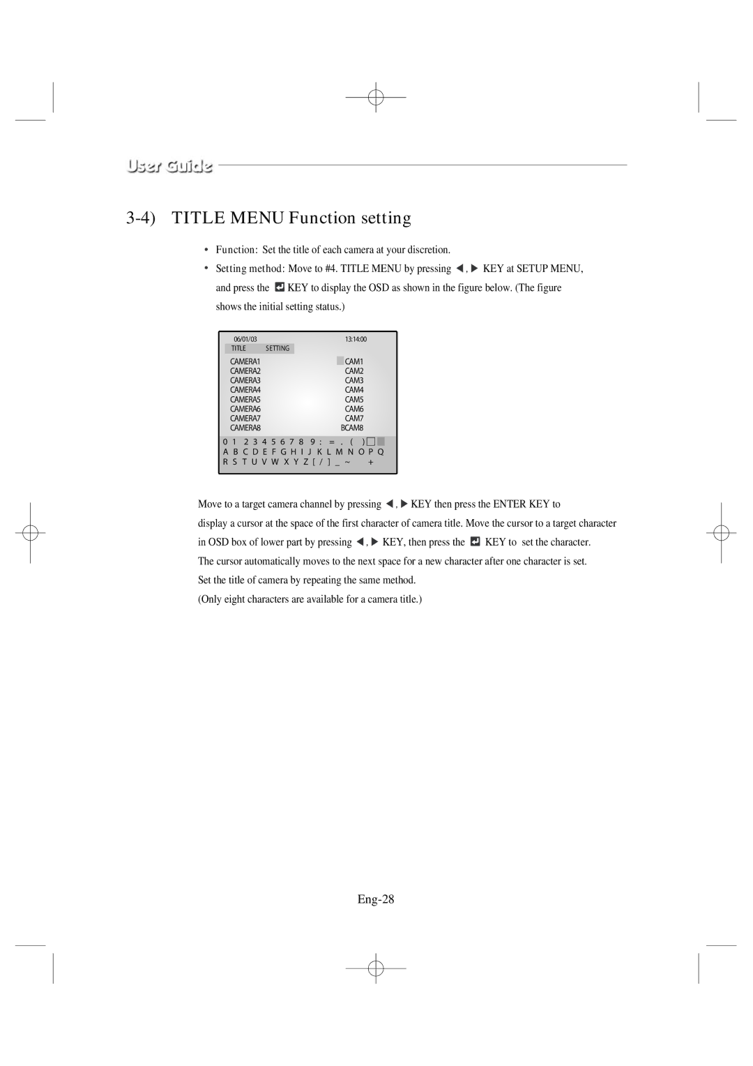 Samsung SSC17WEB manual Title Menu Function setting, Eng-28 