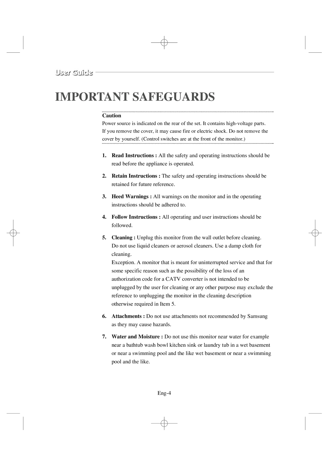 Samsung SSC17WEB manual Important Safeguards 