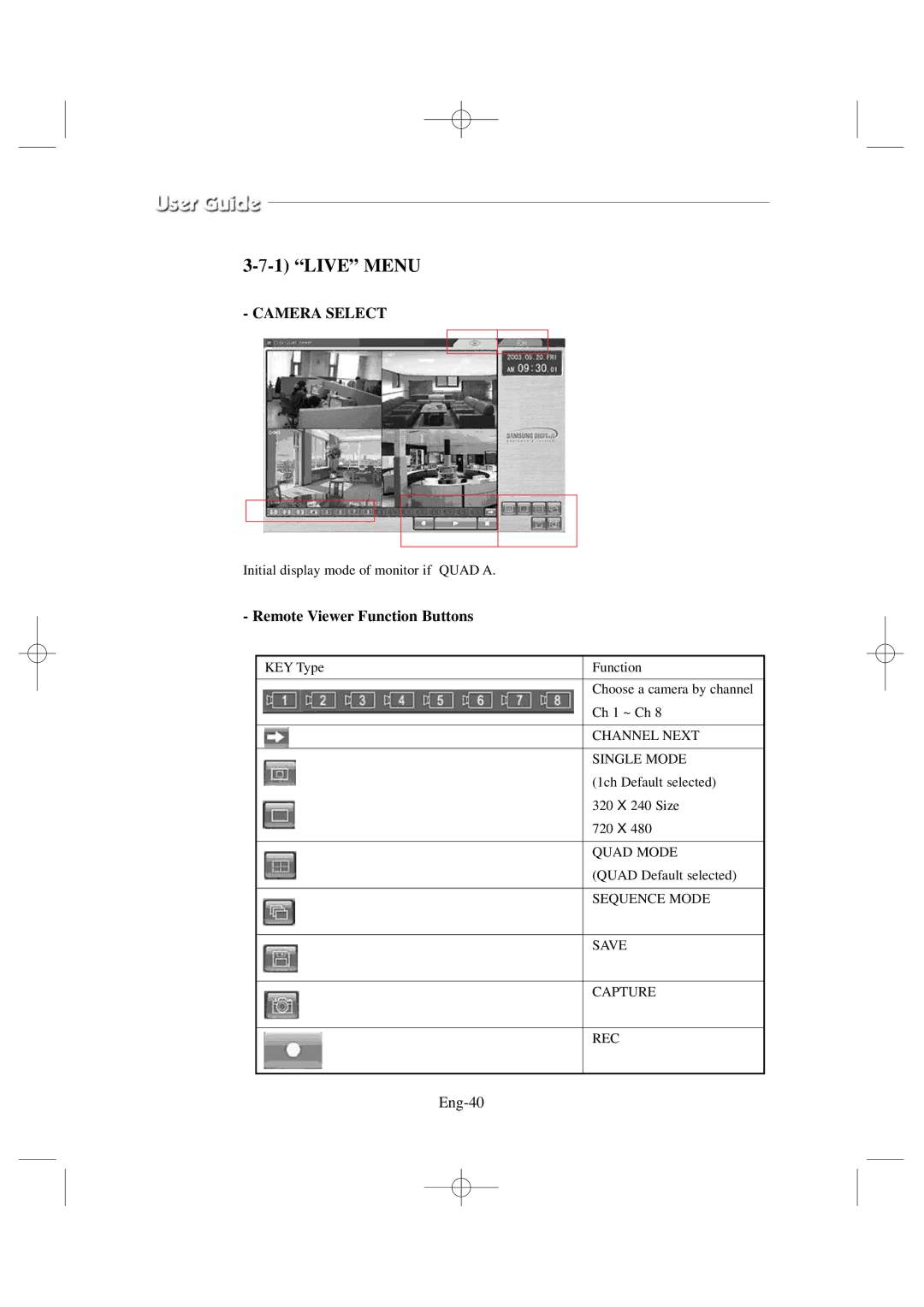 Samsung SSC17WEB manual Remote Viewer Function Buttons, Eng-40 