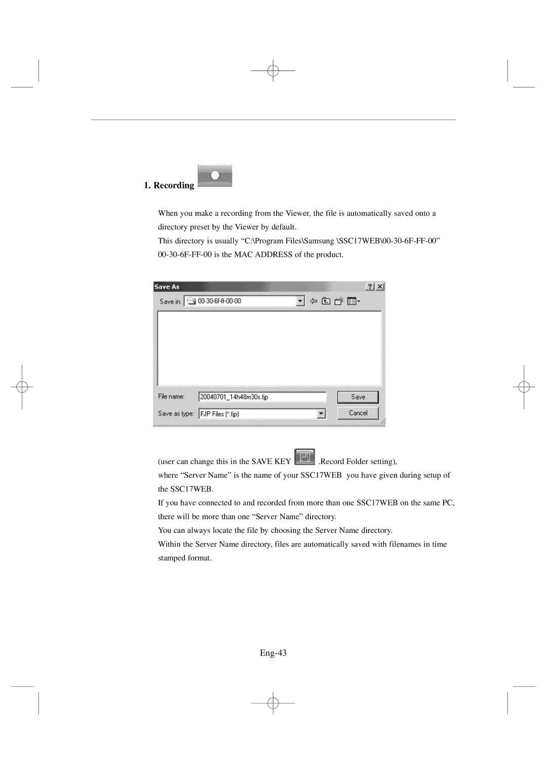 Samsung SSC17WEB manual Recording, Eng-43 