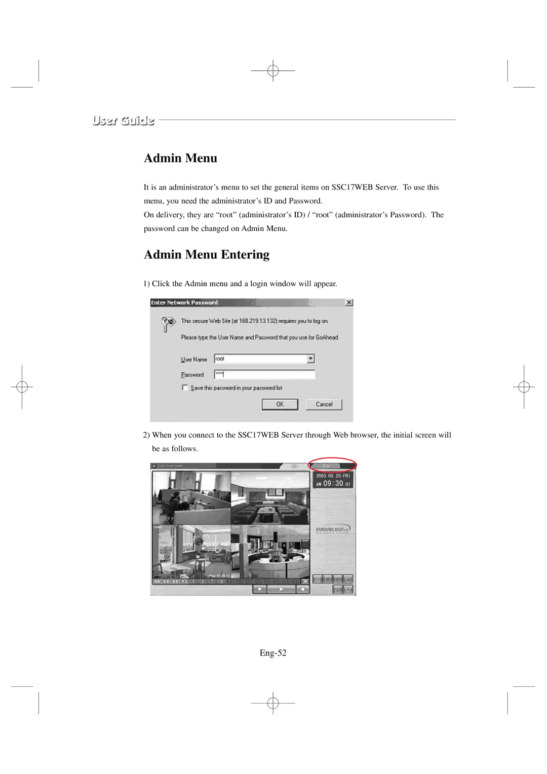 Samsung SSC17WEB manual Admin Menu Entering, Eng-52 