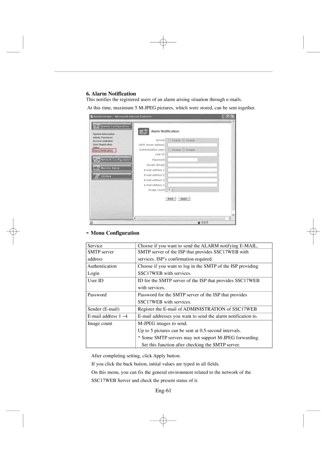 Samsung SSC17WEB manual Alarm Notification, Eng-61 