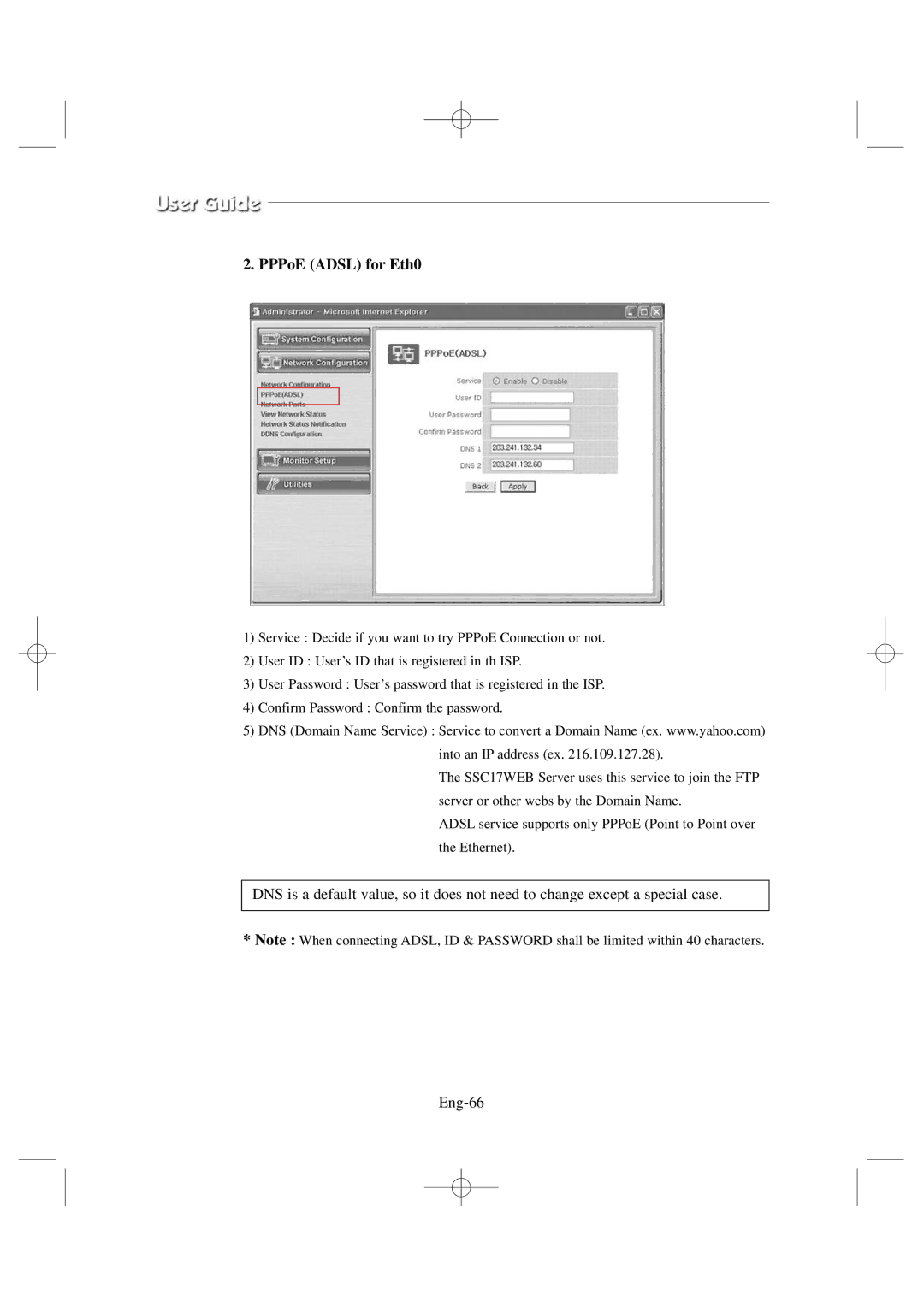 Samsung SSC17WEB manual PPPoE Adsl for Eth0 