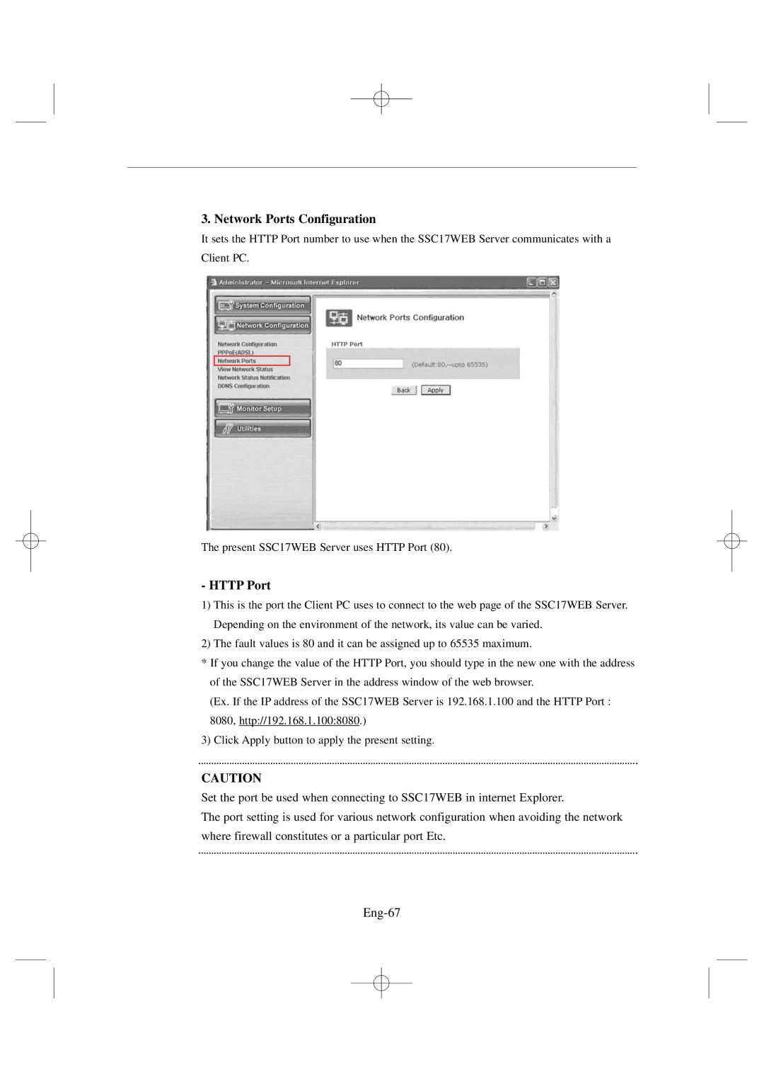 Samsung SSC17WEB manual Network Ports Configuration, Http Port 