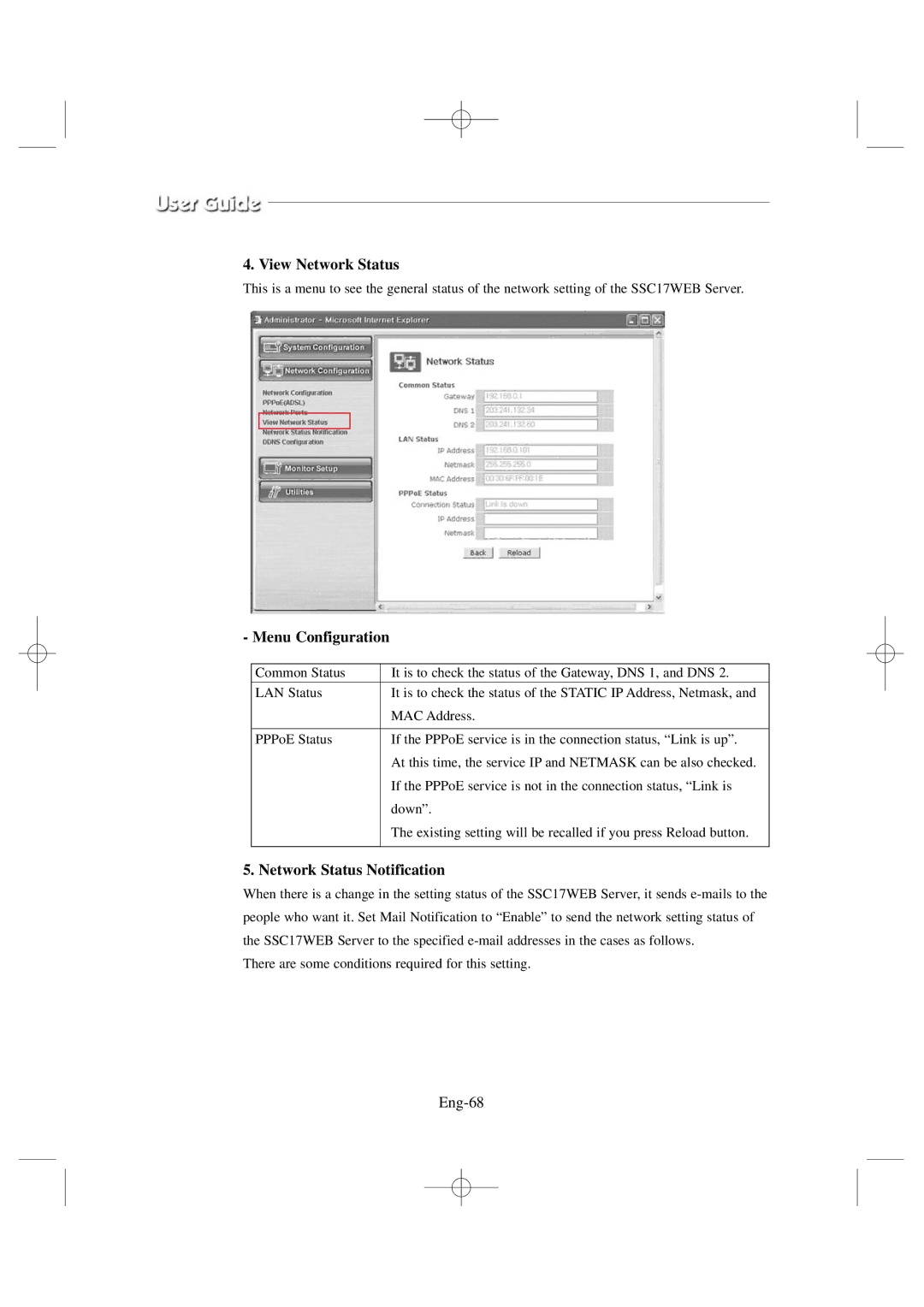 Samsung SSC17WEB manual View Network Status, Network Status Notification, Eng-68 