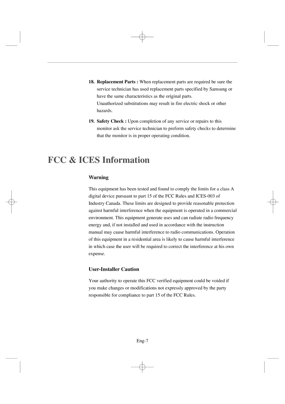 Samsung SSC17WEB manual FCC & Ices Information 