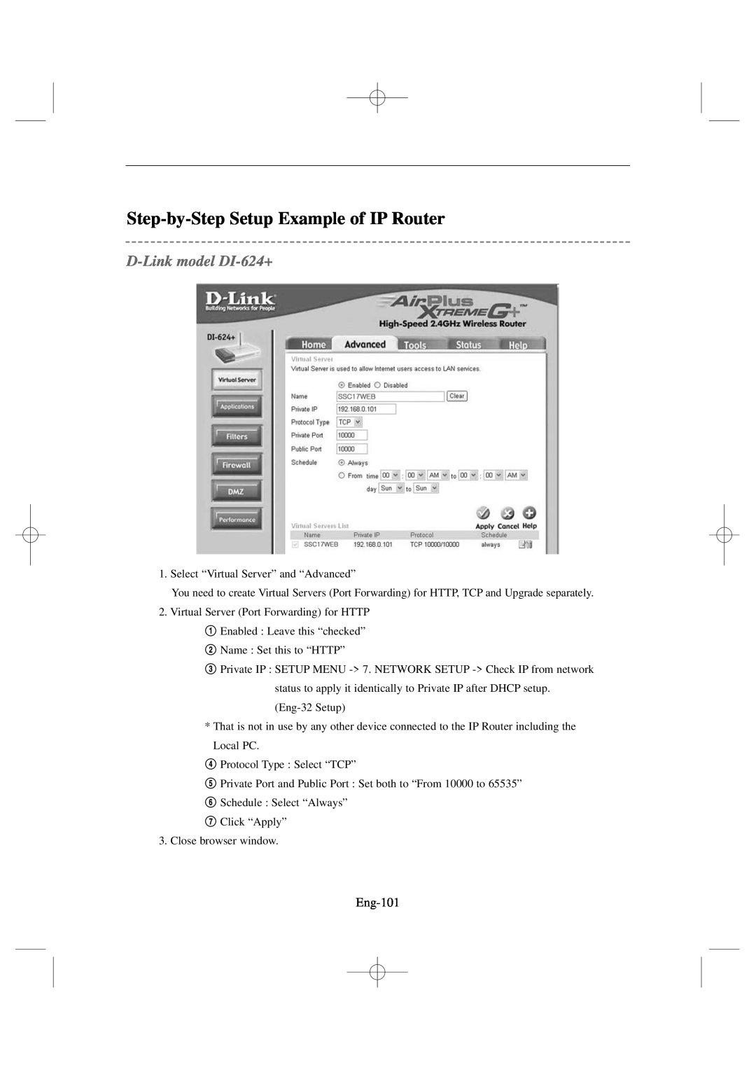 Samsung SSC17WEB manual D-Linkmodel DI-624+, Step-by-StepSetup Example of IP Router, Eng-101 