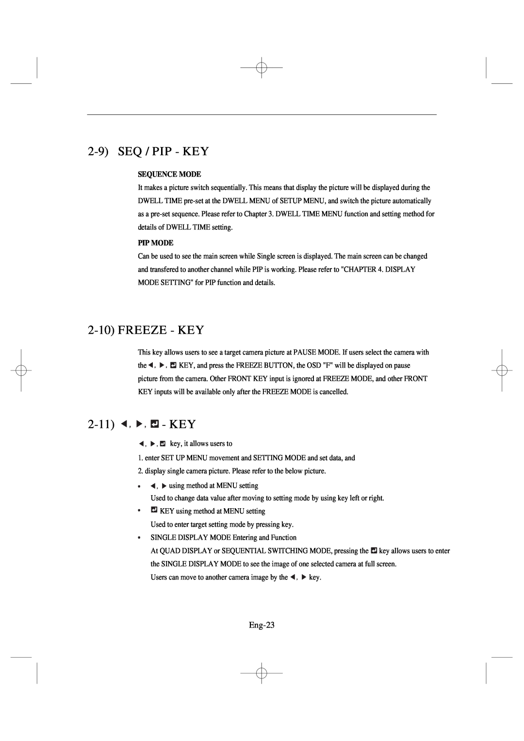 Samsung SSC17WEB manual 2-9SEQ / PIP - KEY, 2-10FREEZE - KEY, Key, Sequence Mode, Pip Mode 
