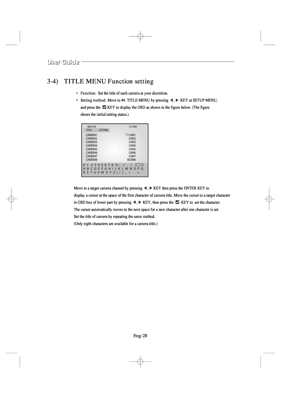 Samsung SSC17WEB manual 3-4TITLE MENU Function setting, Eng-28 